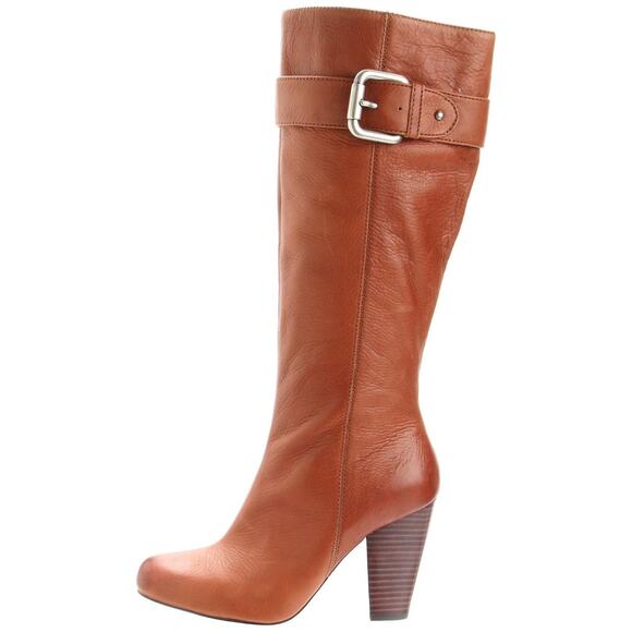 FOSSIL Tall Leather Buckle Boots 3.5" Heel Style FFW4177129 in Tan W's Size 8 - Picture 1 of 16